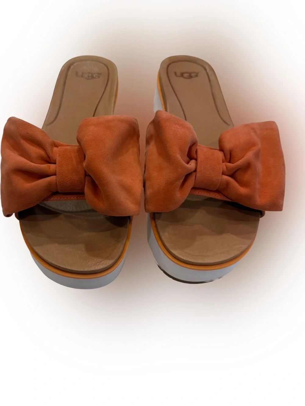 UGG Joan Women’s Platform Slides Suede Bow Coral Sz  US 9.5 /UK 8 /EU 40.5 NEW